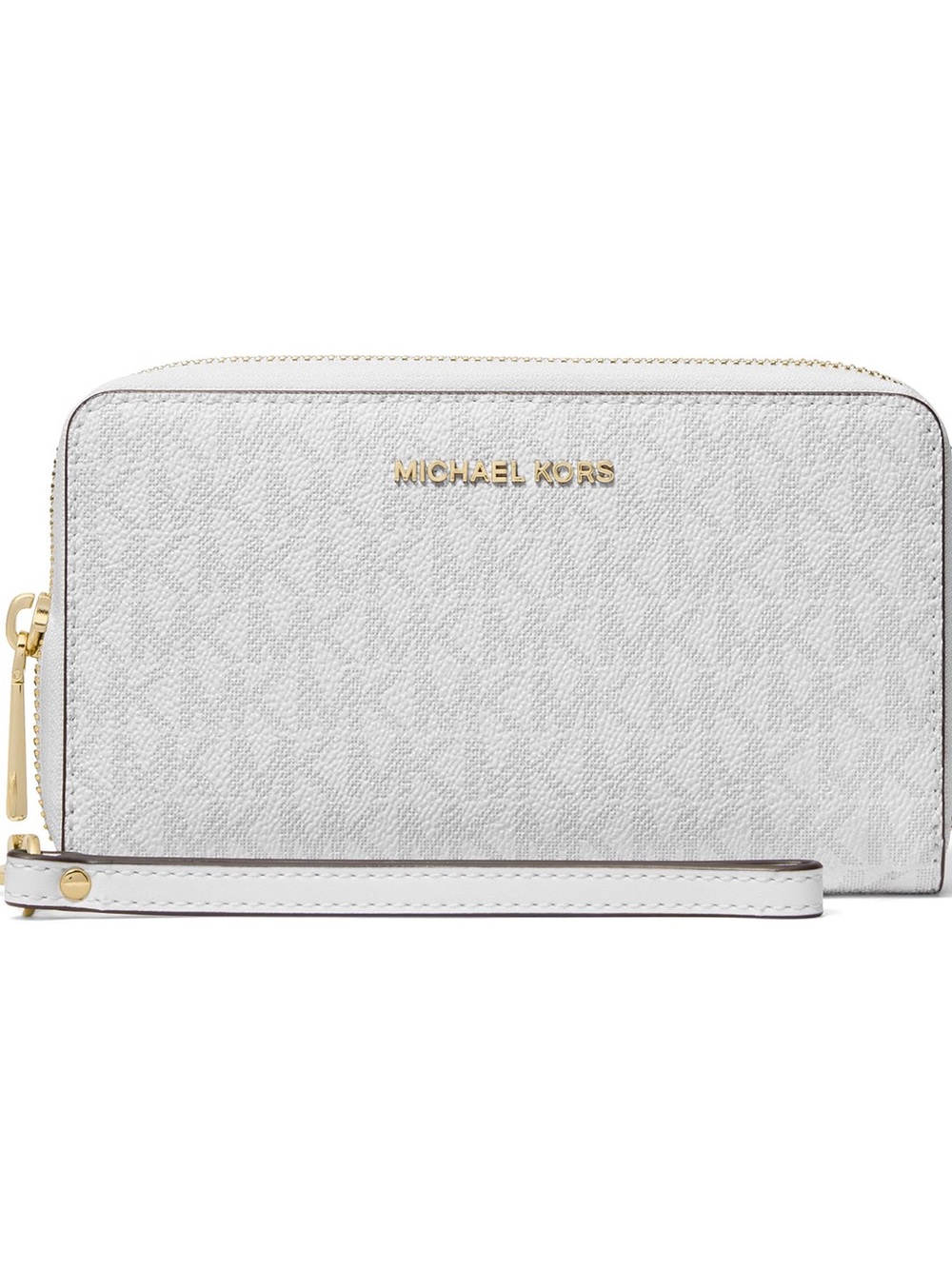 Michael Kors White Logo Wristlet Wallet with Gold Hardware